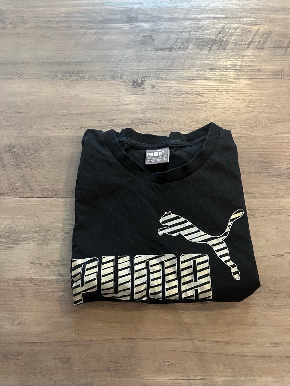 Puma Black Short-Sleeve Tee with Striped Logo